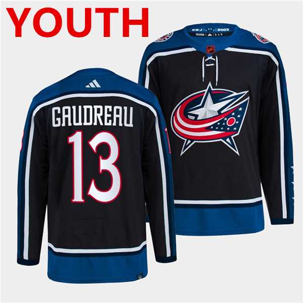 Youth Columbus Blue Jackets #13 Johnny Gaudreau Navy 2022 Reverse Retro Stitched Jersey Dzhi